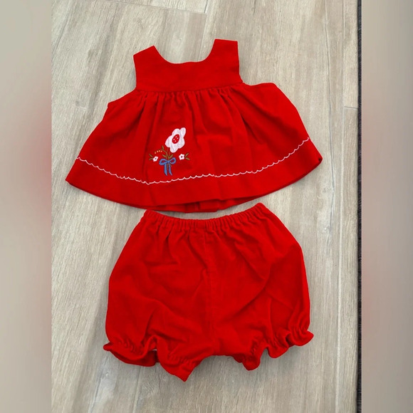 may fair Other - Vintage Velvet baby Top & Bloomers with flower embroidery